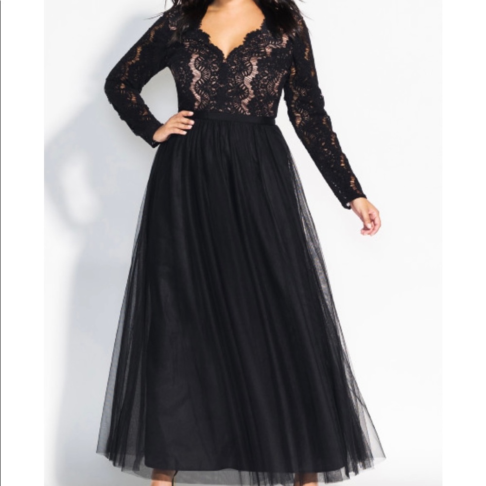 Black lace evening gown